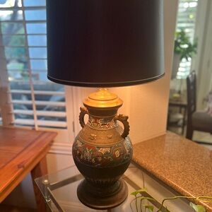 Stunning Antique "Champleve" Bronze and Enamel Lamp
